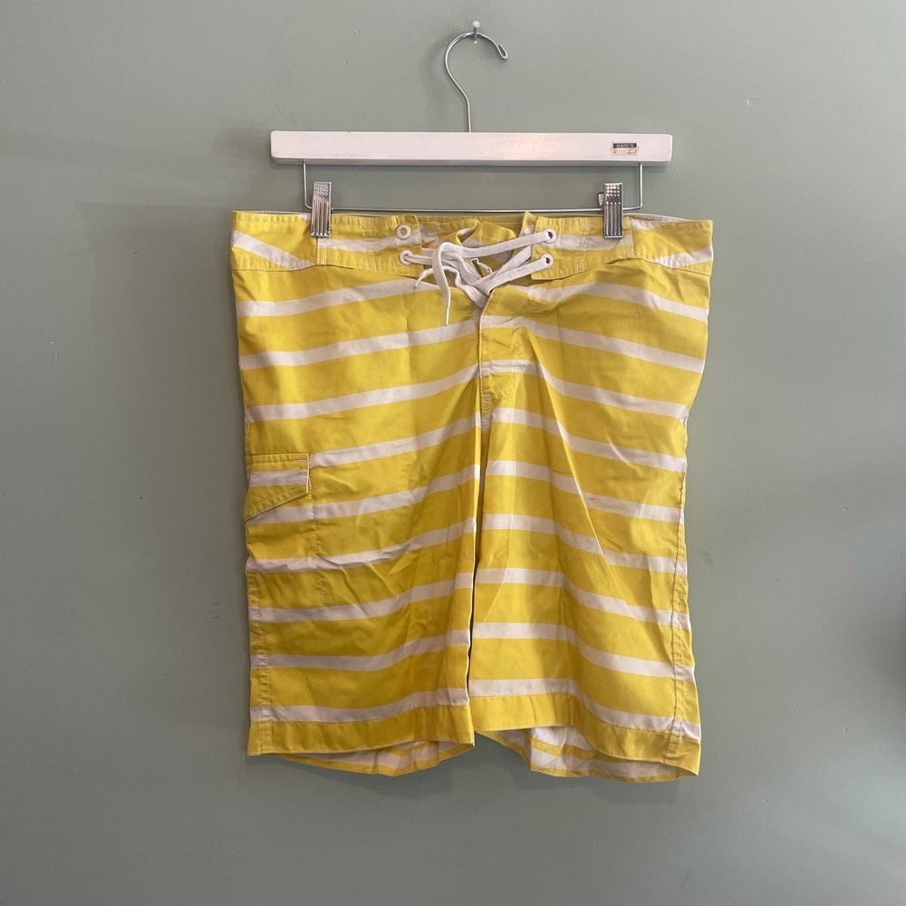 Mens‎ Swimwear Surf Beach Summer Striped Board Swim Trunks Shorts Yellow Small